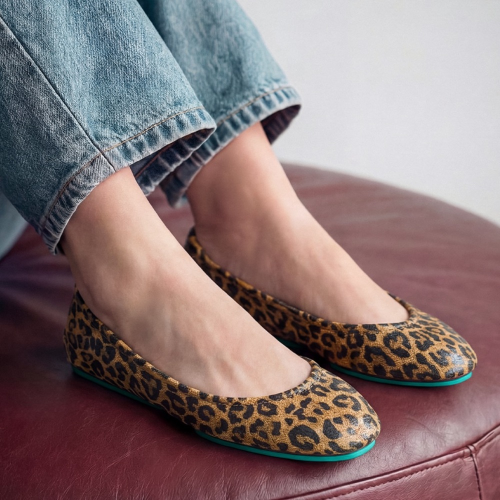 Tieks Gavrieli Leopard Print Ballet Flats Leather Closed Toe Brown Black 6